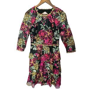 Rare Marchesa Notte Embroidered Floral Illusion Cocktail Dress Size 4